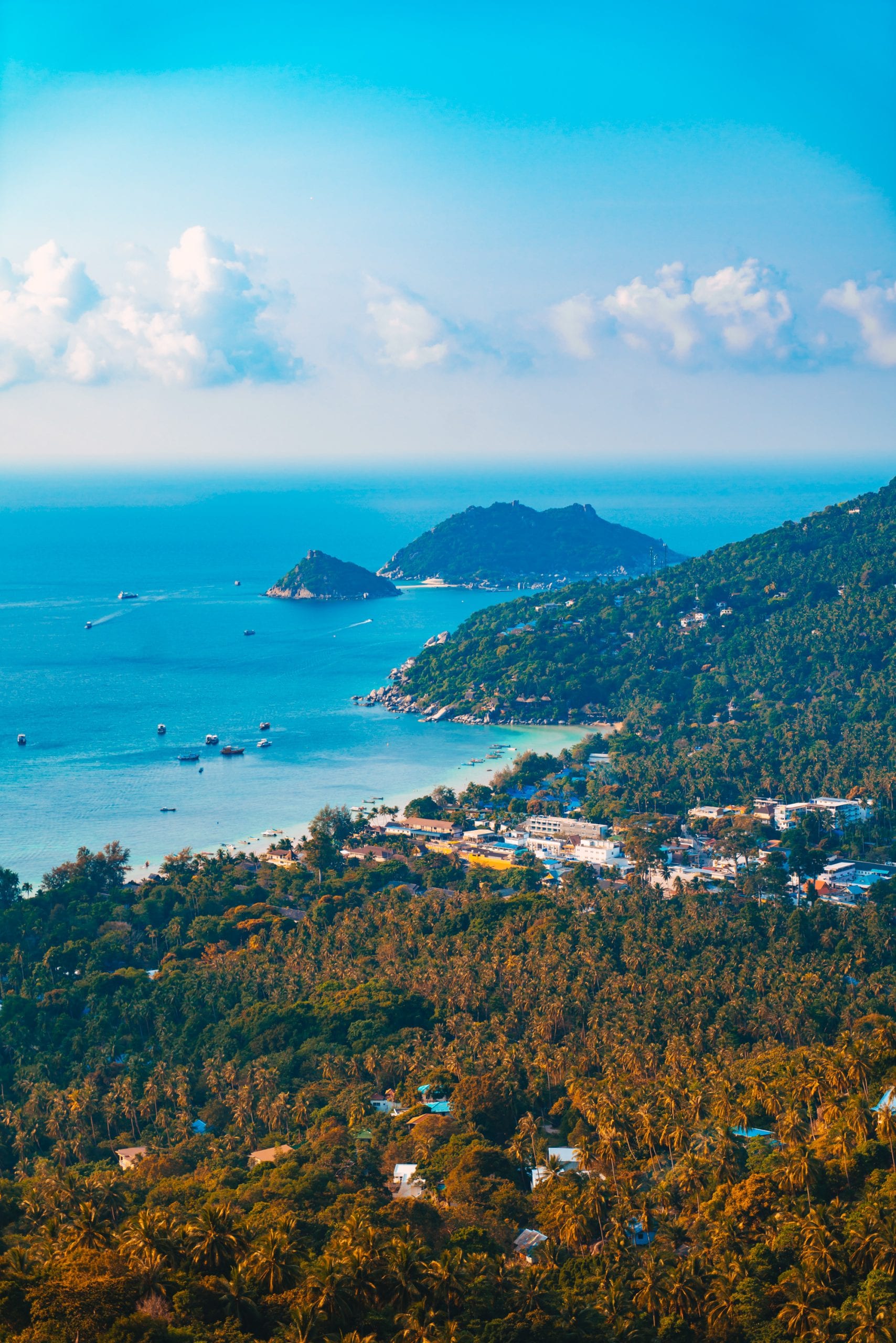 Koh Tao from a ridge, jungle and coastline through the seasons