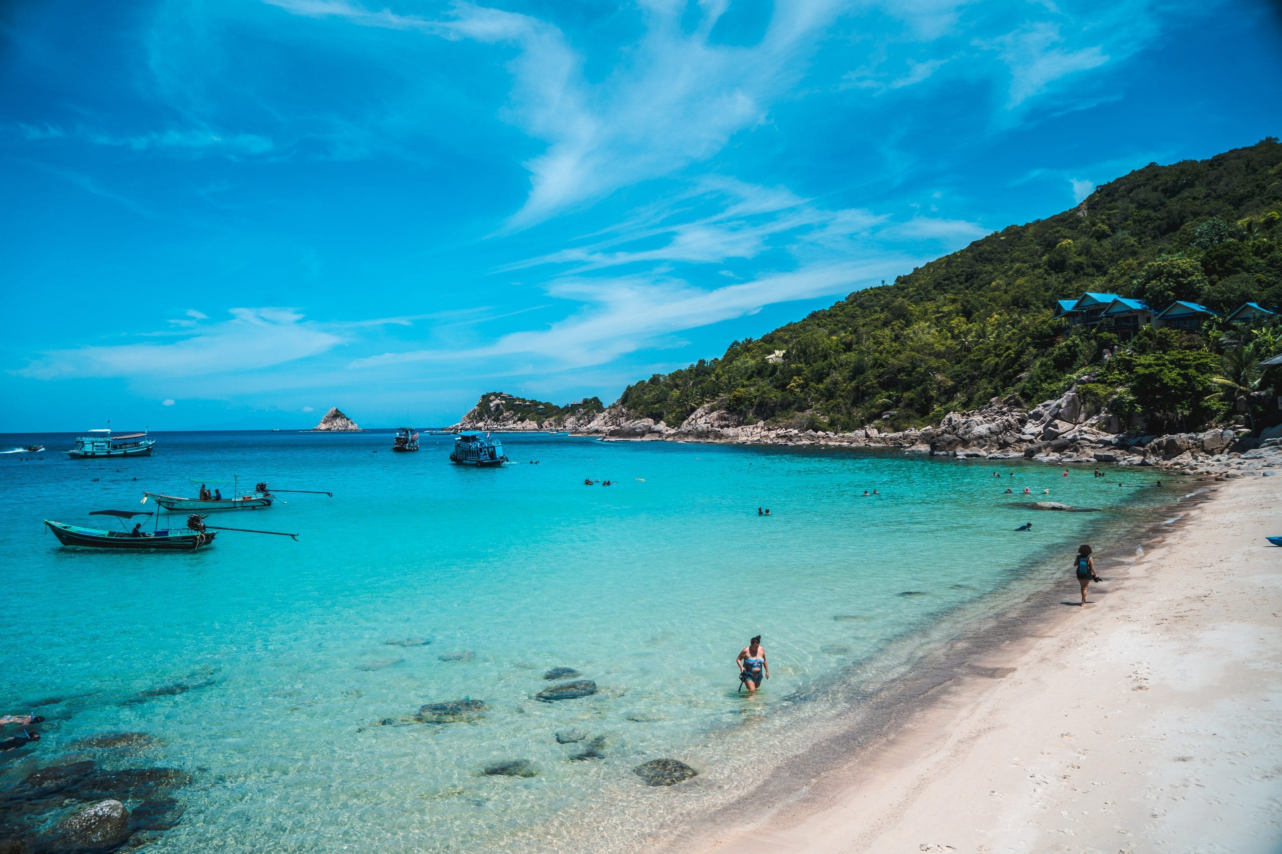 Shallow clear water off a Koh Tao beach, snorkelling straight from the sand