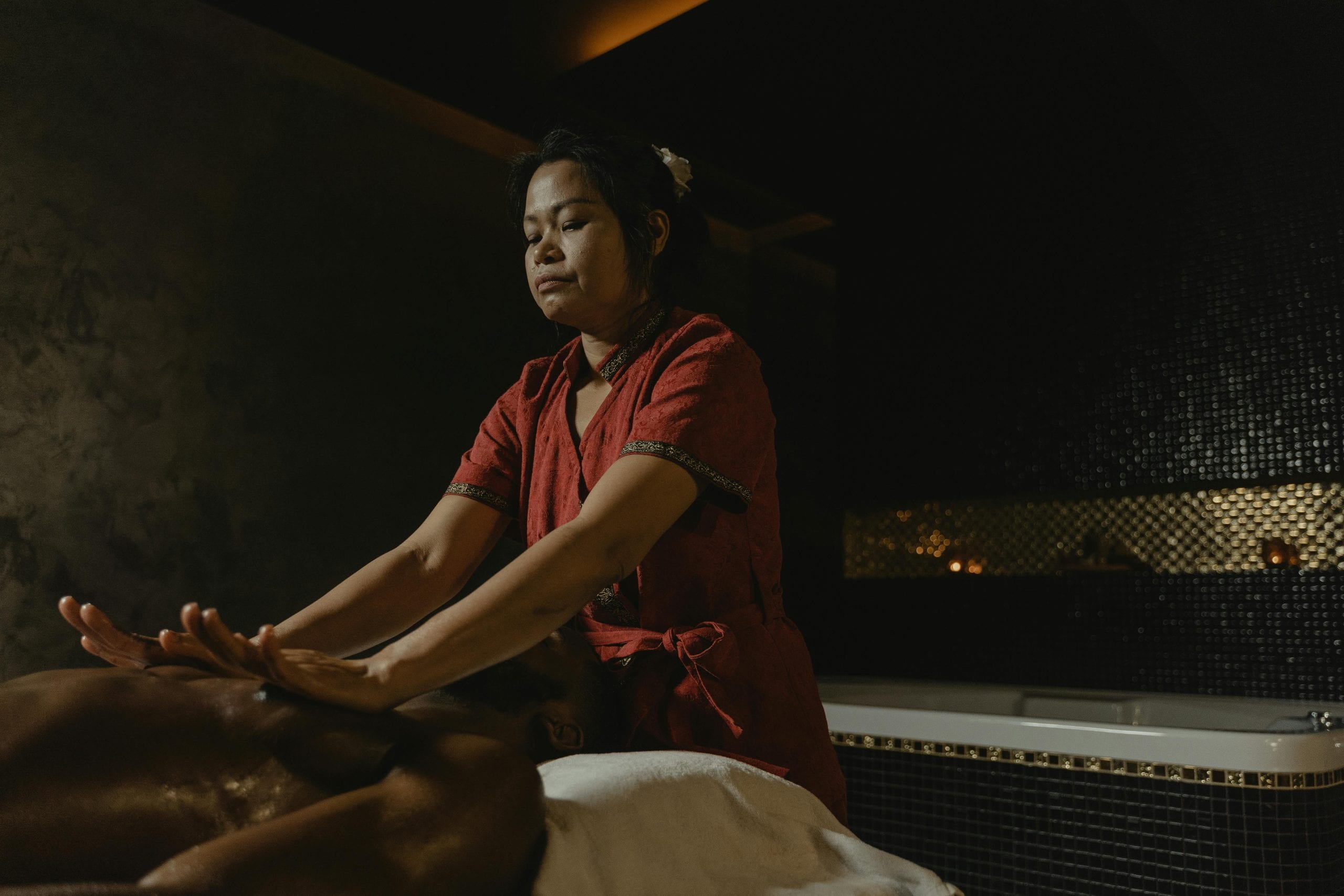 A Thai massage in progress at a Koh Tao spa